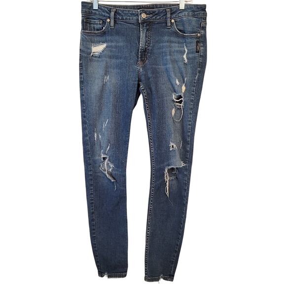 Silver Jeans Co. Women’s Distressed Skinny Jeans Size W30 Blue Denim Everyday - Picture 1 of 9